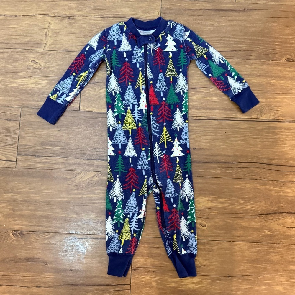 Hanna Andersson Baby Zip Sleeper Pajamas Size 18-24M Twinkly Trees On Navy